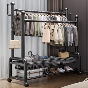 Double-Pole Clothes Drying Rack, Removable Coat Rack, Floor-Standing Indoor Room Clothes Rack, Home Bedroom Clothes Storage Rack