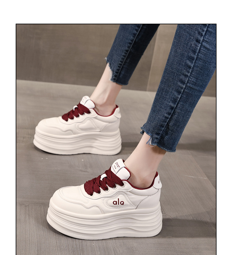 Giày sneaker nữ đế xuồng tăng chiều cao, đế dày 8 cm, phong cách thể thao — Màu nâu chi tiết 12