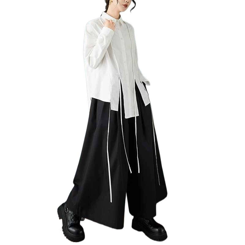 Рубашка корейского стиля plus size, осенняя, оверсайз с длинными рукавами и завязками