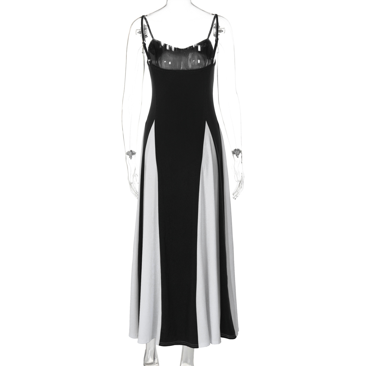 Fashionable Women's Contrast Stitching Suspender Prom Evening Dress_voghion.com