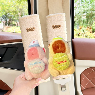 Kappi Barra car seat belt | Seat belt shoulder pad - cardcapibala-teddy-velvet-shoulder-pads-1-pair-beige