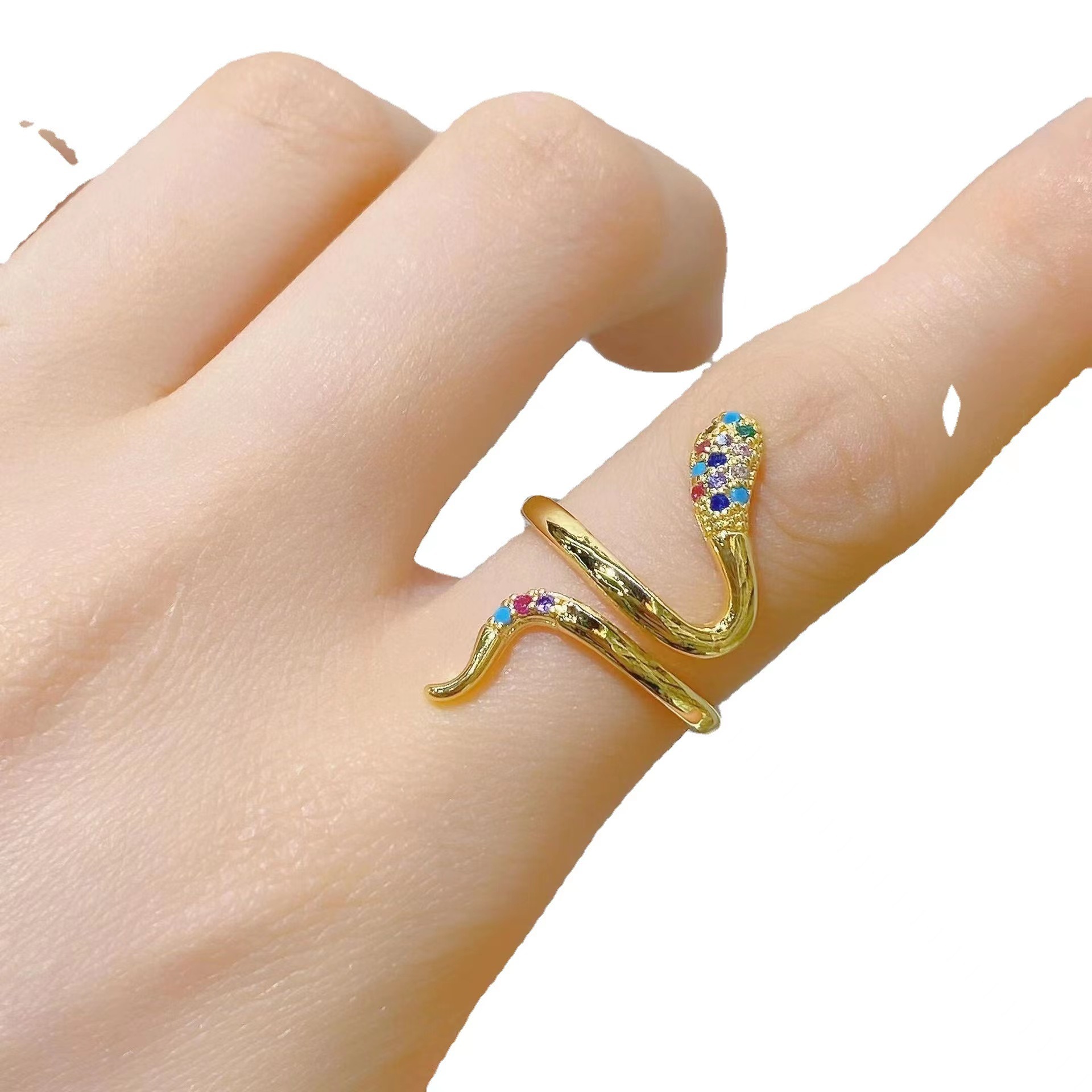 Ig Style Snake Copper Plating Inlay Zircon Open Ring display picture 5