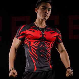 Coach clothes quick-drying fitness clothes short-sleeved T-shirt sports bodybuilding training top running sports tights men
