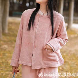 2026冬季新款亚麻提花重工刺绣棉衣 上衣 外套休闲宽松版棉衣女