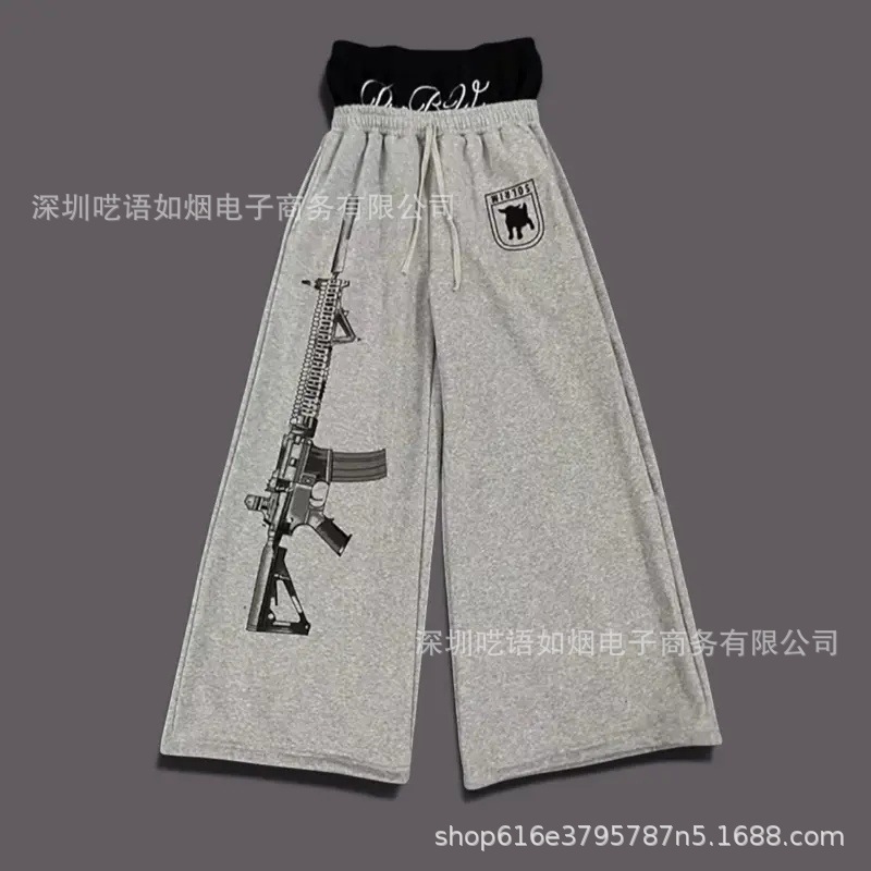 Y2K Wide Leg Rifle Print Sweat
