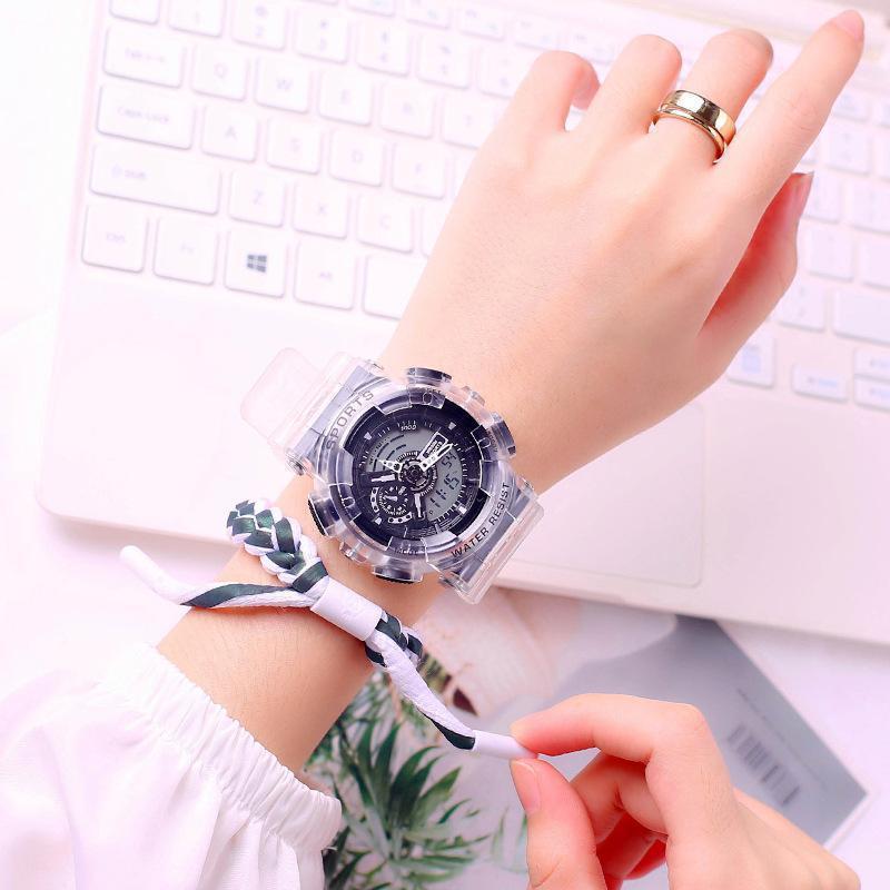 Reloj sincrónico directo de fábrica estudiantes masculinos y femeninos novias de escuela secundaria pareja puntero impermeable transparente ins reloj electrónico