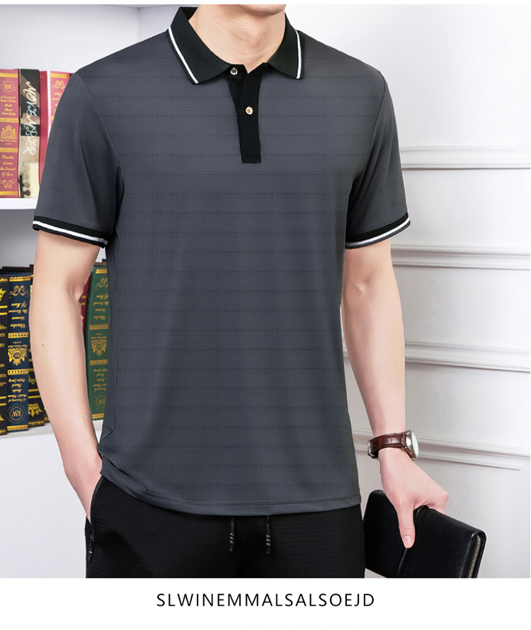 Verano delgado seda de hielo de manga corta polo camiseta hombre de mediana edad camiseta de secado rápido papá moda casual media manga al por mayor