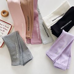 2024 Spring and Autumn Clothes for Baby Girls Western Style Letter Printed Brushed Cotton Leggings Korean Style Western Style Outerwear Pants