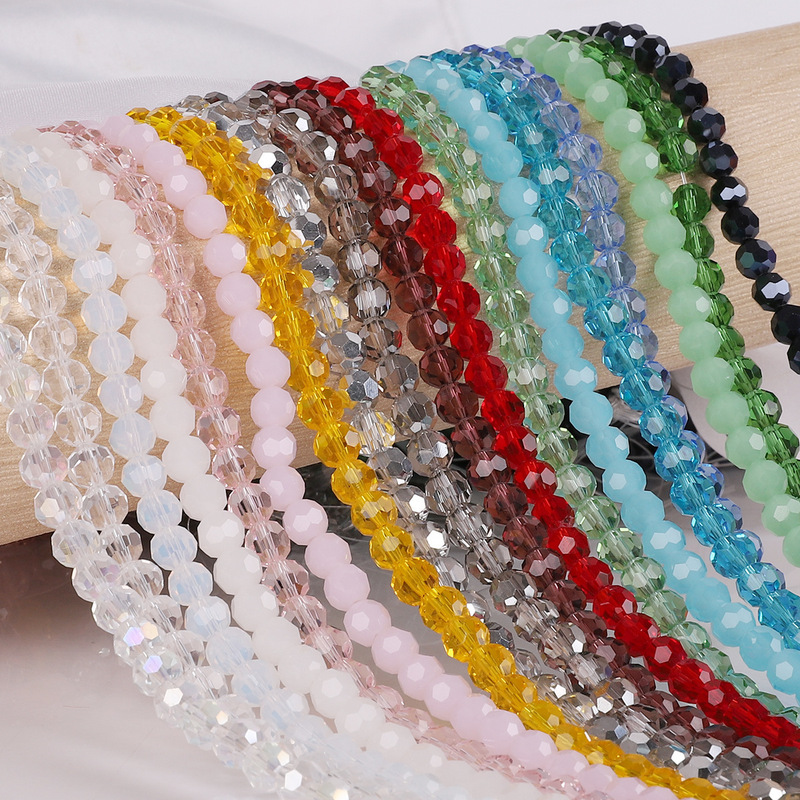 4/6mm glass crystal ball beads handmade DIY homemade bracelet faceted beaded crystal color plated accessories material loose beads