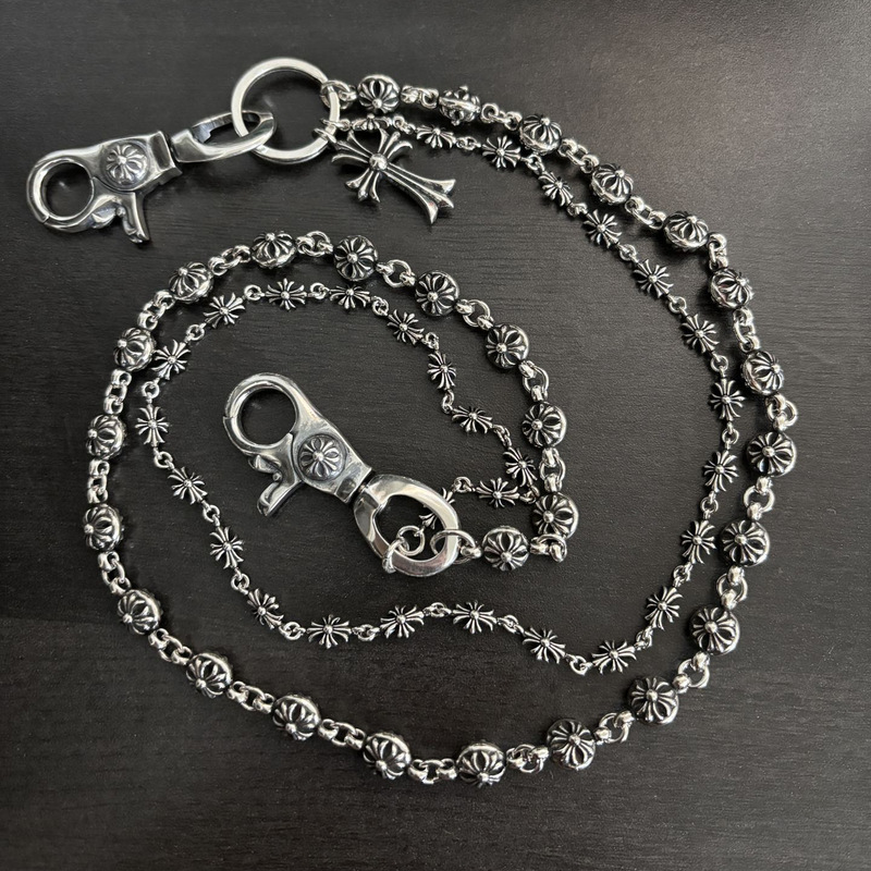 Vintage Distressed Lobster Clasp Pants Chain Double Buckle Bag Chain Cross Stitching Cross Flower Ball Chain Body