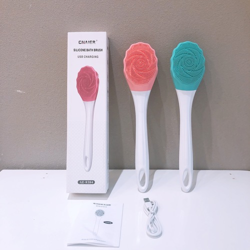 Cross-border new electric shower brush massage scrubbing device with sound wave vibration waterproof multi-function silicone long handle bath brush