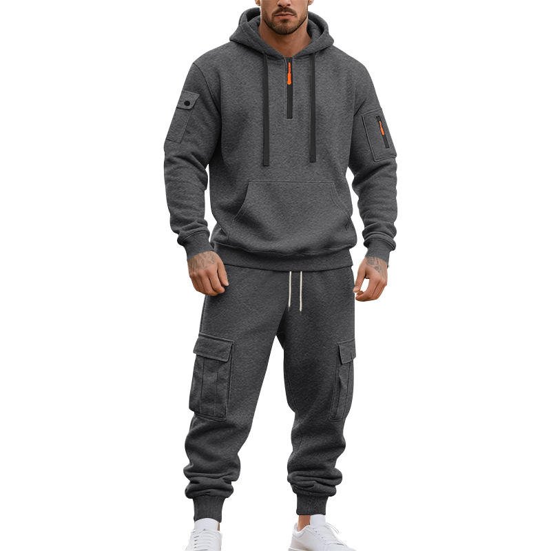 American Autumn And Winter Heavy Loose Men's Tooling Outdoor Commuting Casual Fleece Warm Sweater Tooling Sweatpants Set_viptrois.com