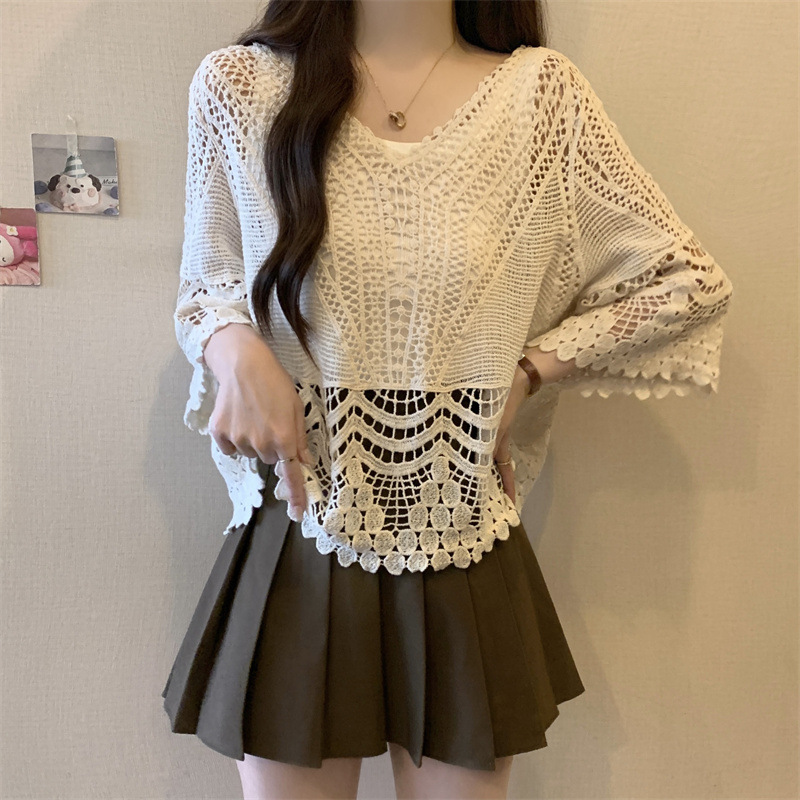 Summer Women's Hollowed Out Loose Lace Cover Shirt Crochet