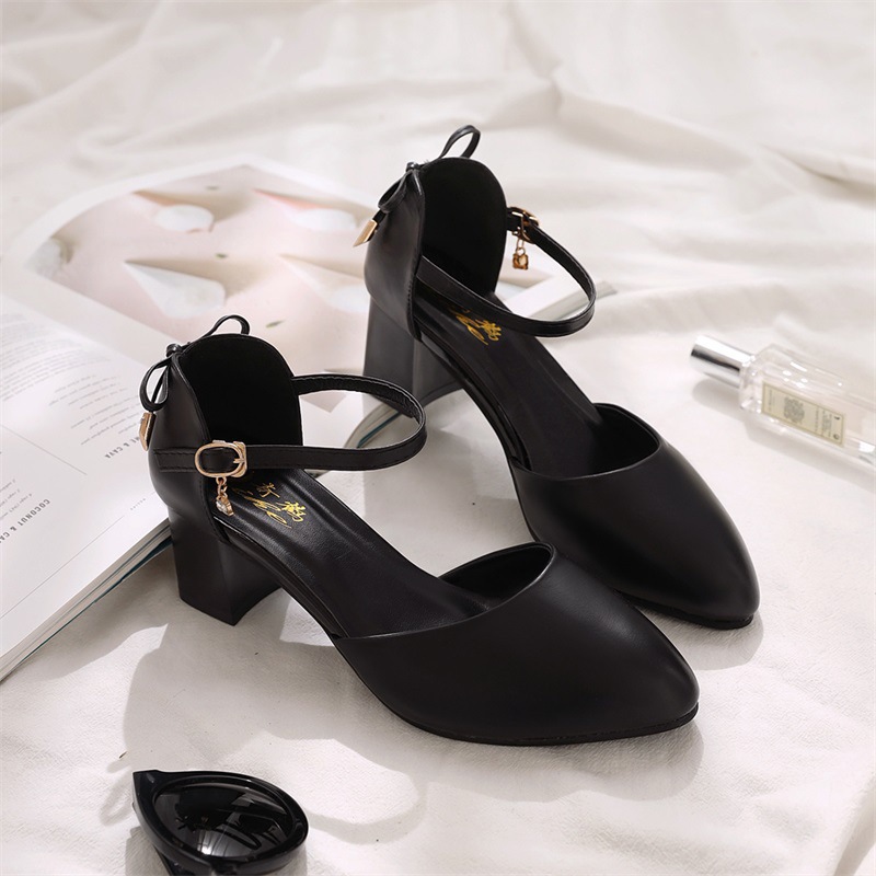 2025 New Summer Baotou Thick Heel High Heels Women's Fairy Style Work Mid-Heeled Elegant Versatile Hollow Sandals