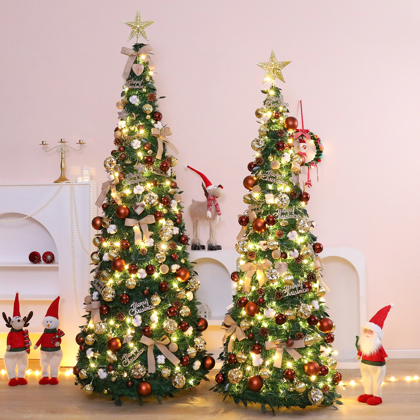 Nueva decoración de Navidad cifrada gran decoración plegable sin instalación retráctil paquete de árbol de Navidad luminoso de lujo