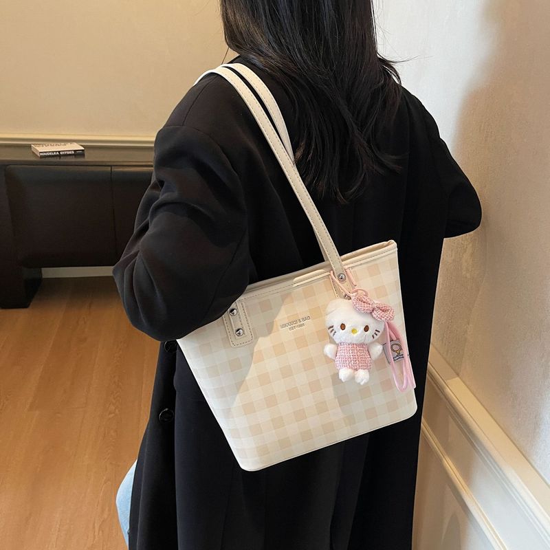 夏季时尚格纹腋下包包女2025百搭简约可爱单肩包大容量通勤托特包|undefined