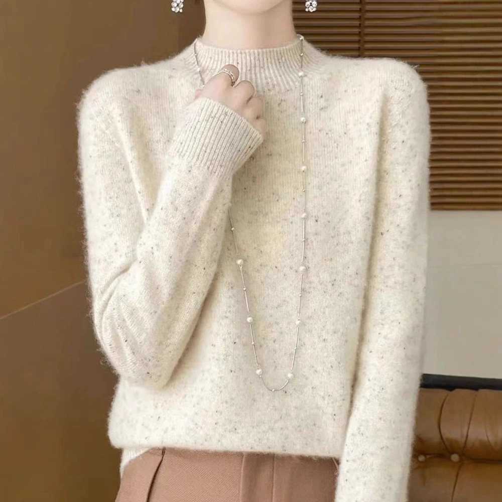 Завод трансграничной оптовой новой пикантной пряжи толстый свитер женский австралийский передний бесшовный полувысокий воротник 100 свитер