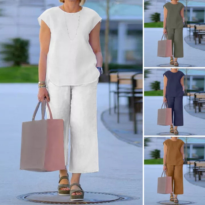 Casual Daily Women's Basic Simple Style Solid Color Cotton Cotton And Linen Leisure Suit Pant Co-ord Set Pants Sets display picture 1
