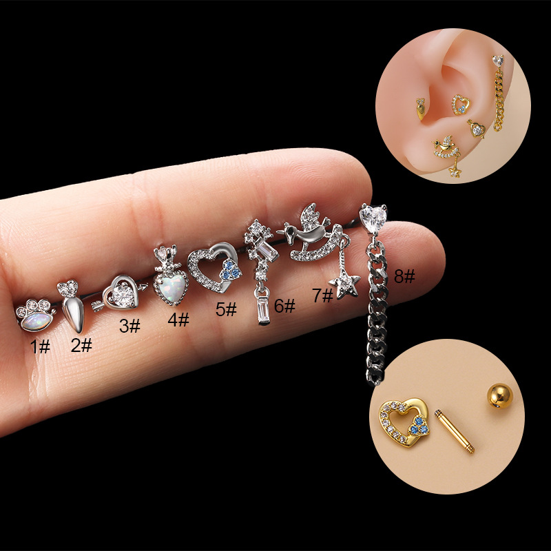 Henson-varilla de tornillo de doble cabeza de acero inoxidable, 1,2 m de espesor, oreja de circón, borla de corazón, tachuelas individuales a la moda_voghion.com
