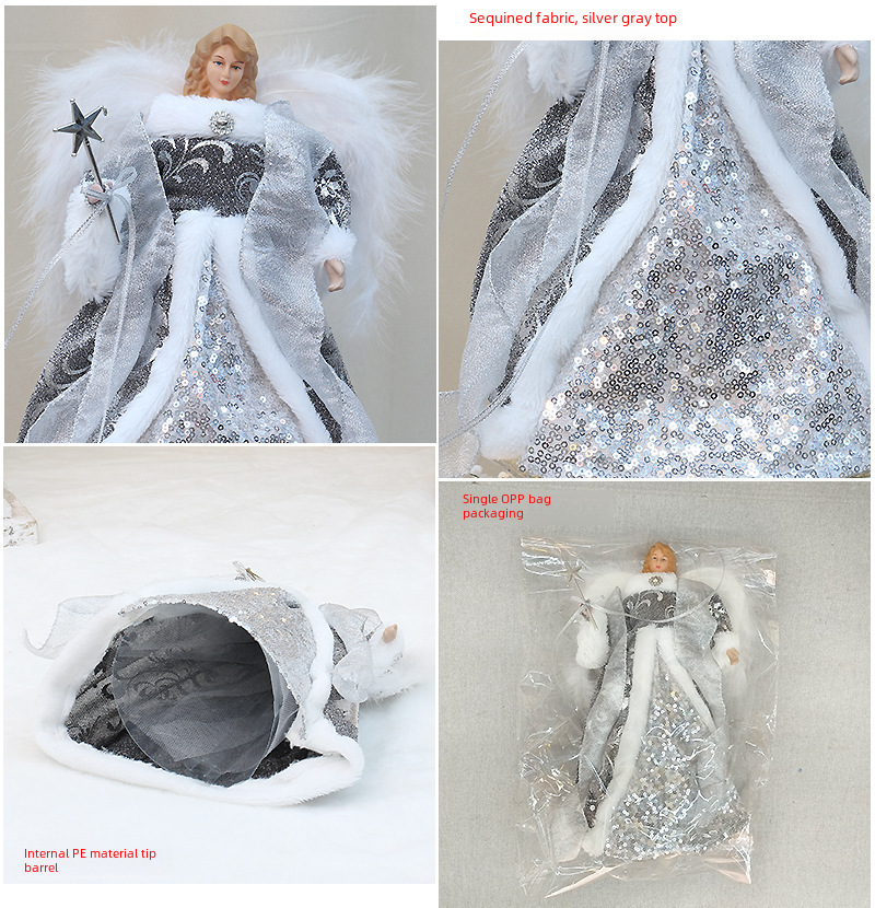 Baiyang crafts small wholesale Christmas new Christmas tree decoration supplies plush wings Angel Tree Top Star_voghion.com