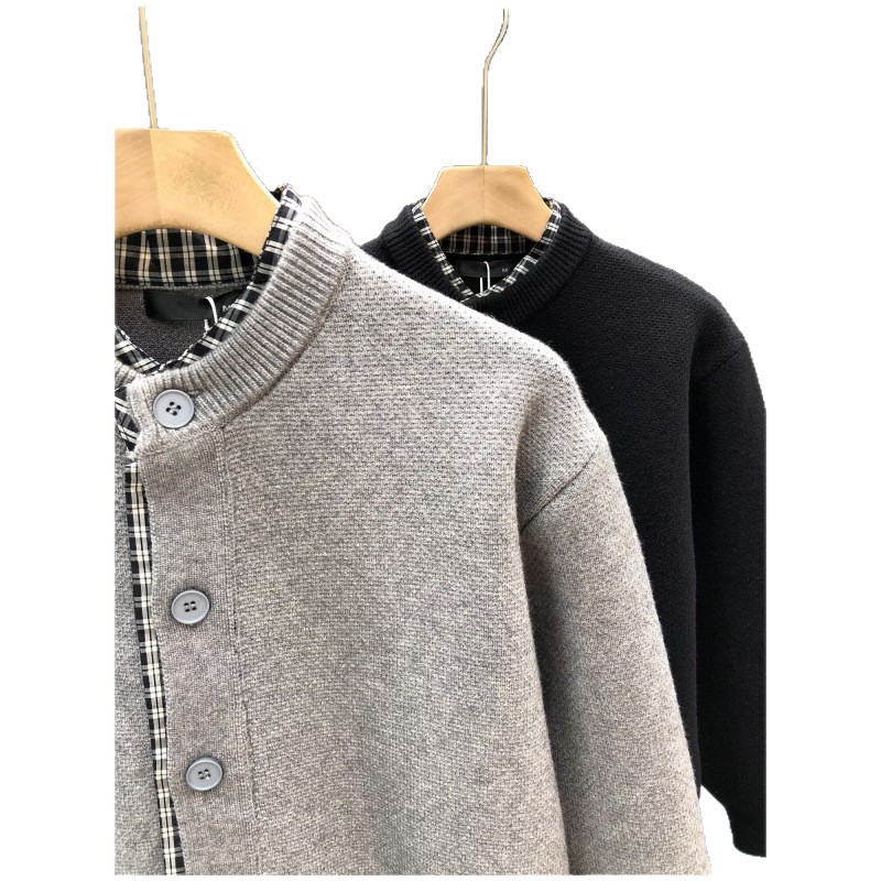 Herren-Cardigan, einfarbig, Herbst/Winter, Retro-Casual-Style, Strickwaren, Oberbekleidung_voghion.com