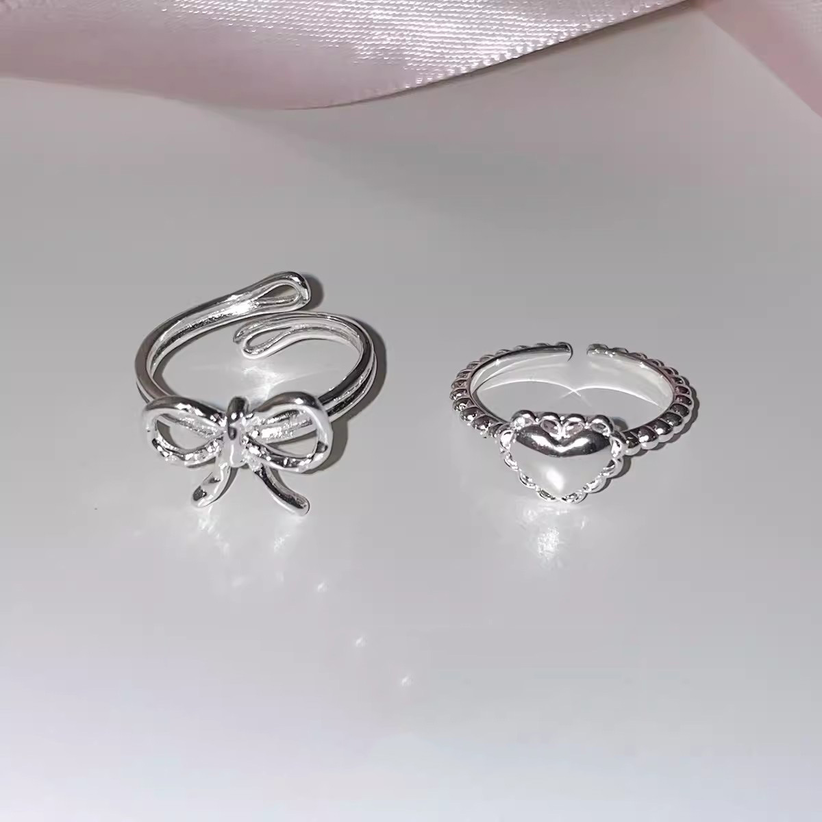 5g Weight Open Rings Classification Adjustable Ring Size 1 Piece Quantity Daily Occasion 925 Sterling Silver Material Heart Shape Pattern Women's Gender Polishing Design Sweet, IG Style Style 925 Sterling Silver Heart Shape Open Rings 7