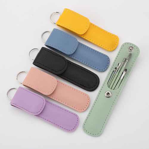 Stainless steel ear pick 6-piece set Portable leather ear pick set Spray painted ear pick ear picking tool set