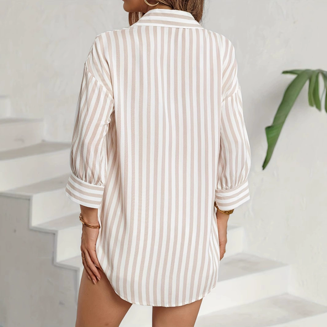 Summer refreshing long-sleeve, shirt, European style, city style