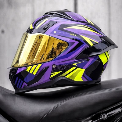 riding, full-face motorcycle helmet, Motosiklet kaskı (dəbilqə) - purple-war-falcon-electroplated-gold-mirror-free-clear-mirror-m55-56cm