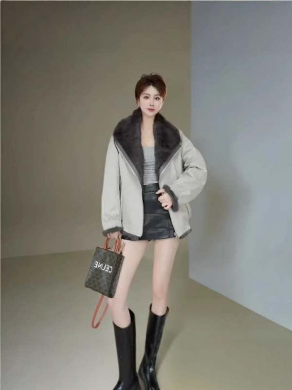 2025海宁新款皮毛一体皮草外套女韩国双面穿派克服冬季毛毛外套女|undefined