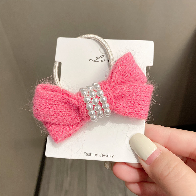 Autumn And Winter New Bow Wool Simple Headband Female Online Influencer Ins Rubber Band Female Hair Tie Pearl Tie Waist Hair Ring display picture 8