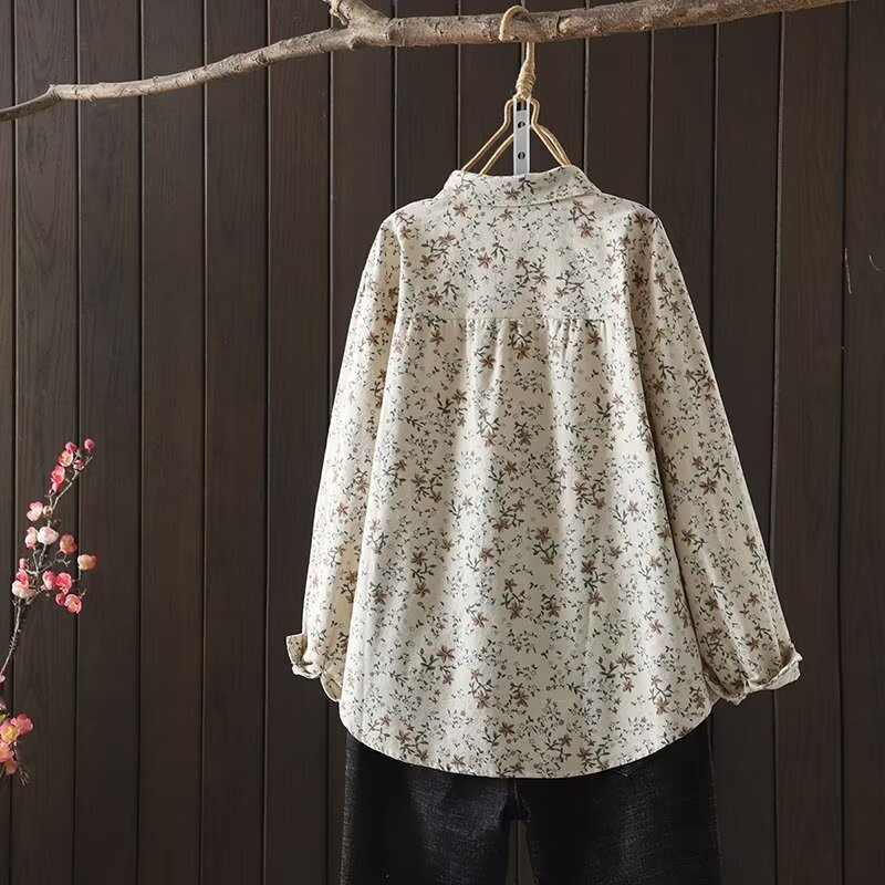 韓国の新商品の田園の花のゆったりしている女性の長袖のシャツの秋の底のシャツの卸売りの潮|undefined