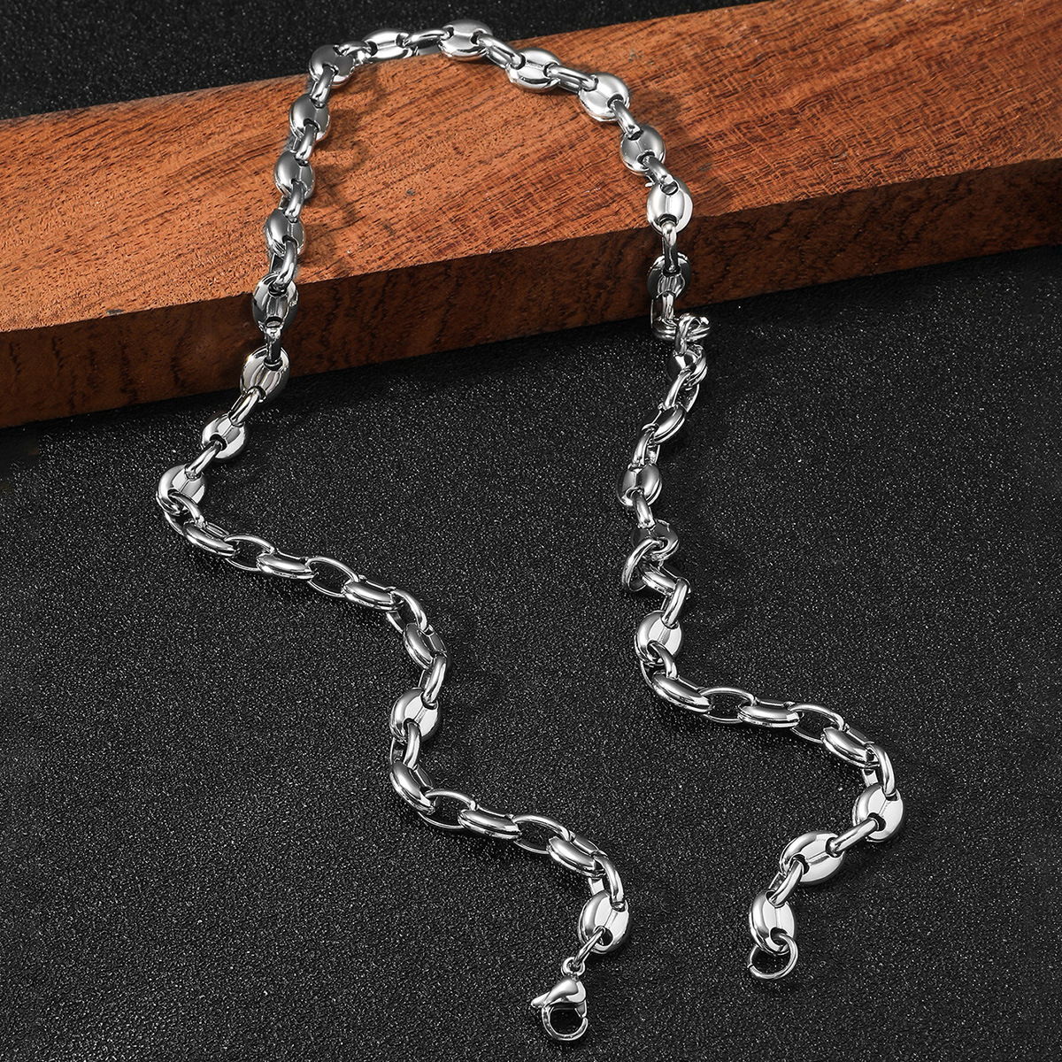 Collar de acero inoxidable con forma de grano de café y cadena cubana con forma de nariz de cerdo para hombre, accesorios de joyería de hip hop para mujer._voghion.com