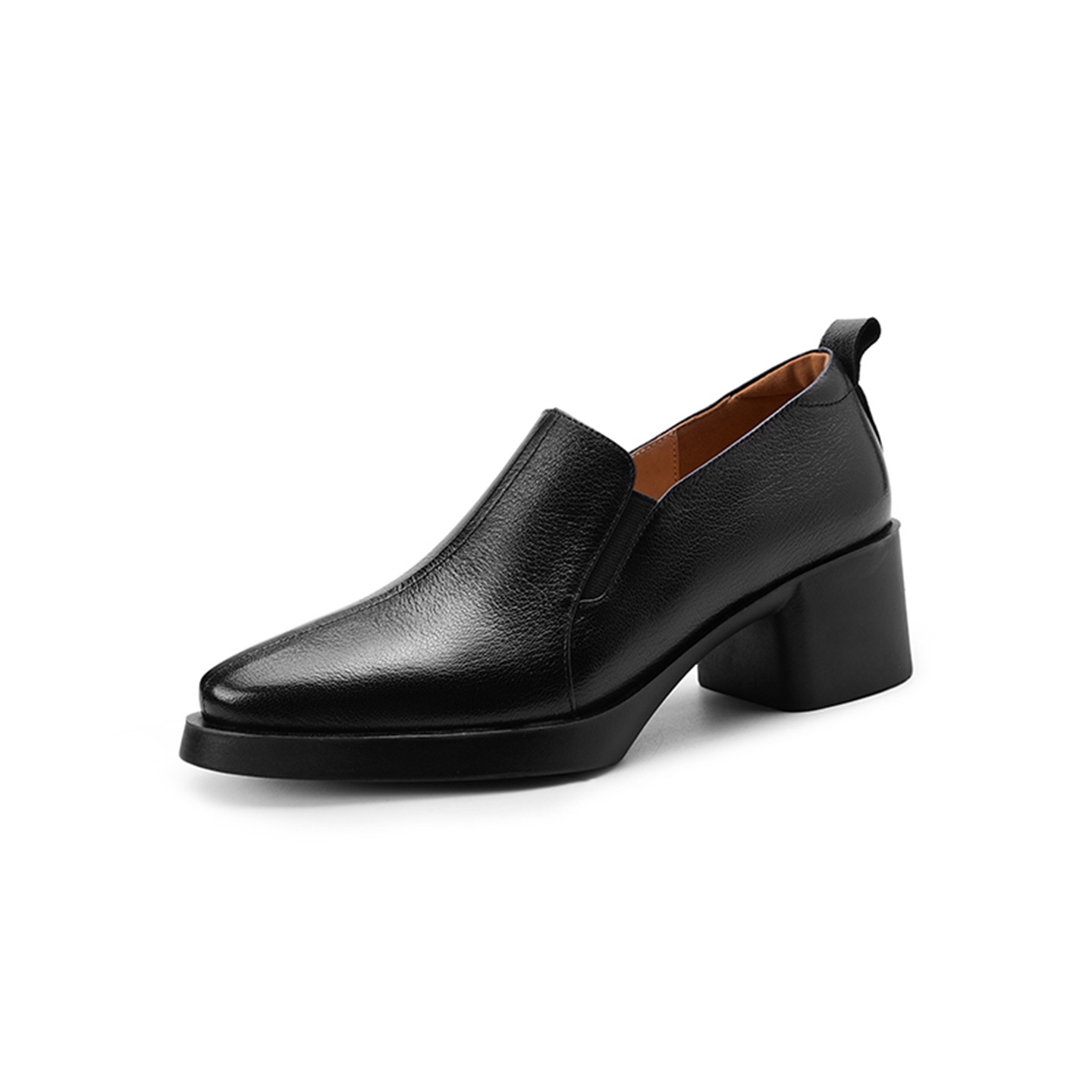 Giày da cừu nữ mũi nhọn gót vuông 5 cm, phong cách công sở đơn giản — màu nâu