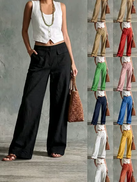 2026 Summer New European and American Style Women's Amazon Tk Casual Wide-Leg Pants High-Waisted Large Pocket Floor-Length Pants