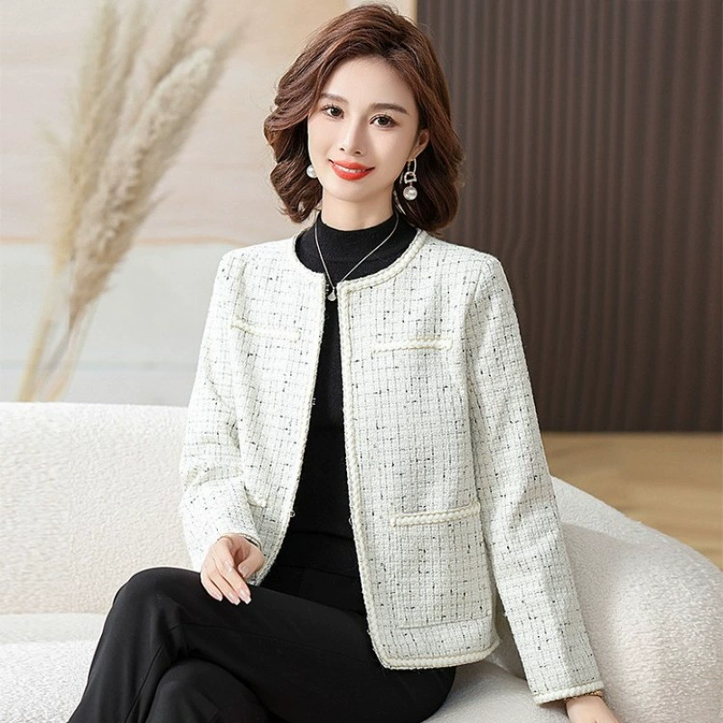 Женский пиджак в твидовом стиле, новинка весны и осени 2025 года, высококачественная одежда в западном стиле для женщин, молодящий топ в западном стиле