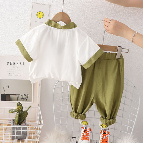Boys' Tang suit short-sleeved children's  new summer clothes children's summer baby boy children's clothing one piece drop shipping