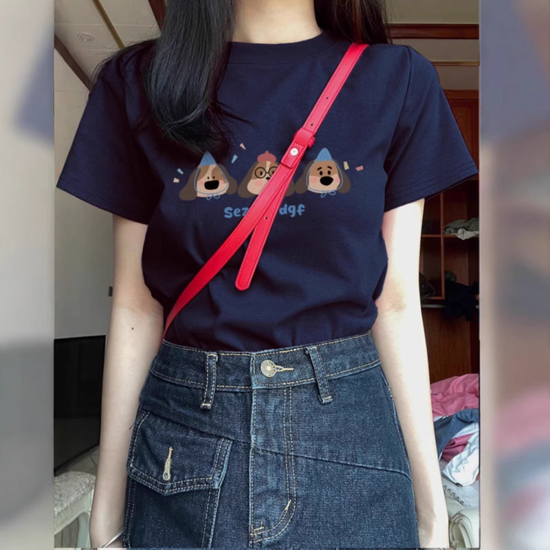American-Style Sweet and Spicy Cute Puppy Short-Sleeve T-Shirt for Women, Summer Trendy and Super Stylish Slim-Fit Round-Neck Top