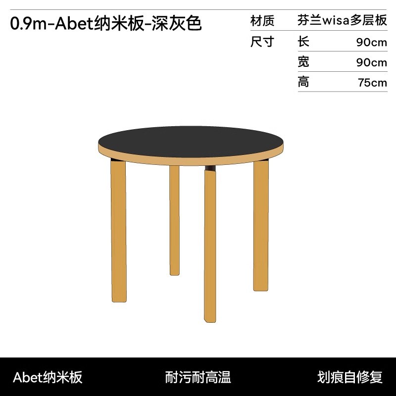 Diámetro 90cm-Abet nano tablero-retro negro