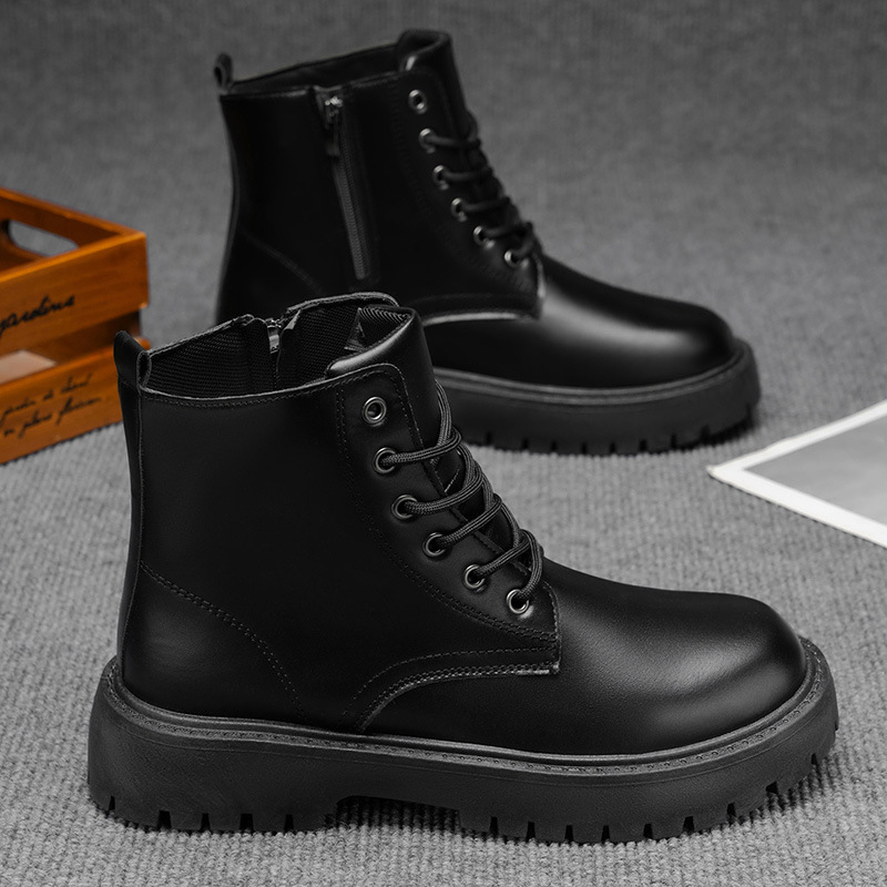 Otoño 2025 nuevos zapatos de hombre versátiles, botas de cuero de alto perfil, zapatos de cuero casuales negros, zapatos deportivos de otoño Martin