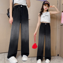 女童夏季漸變天絲牛仔褲2024新款兒童薄款休閒褲薄款闊腿褲長褲潮