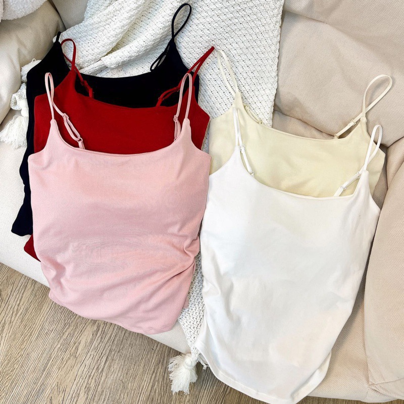 Korean Style Hot Girl Design Pleated Short Camisole Women's Summer Outer Wear Versatile Top with Breast Pads Slim Fit