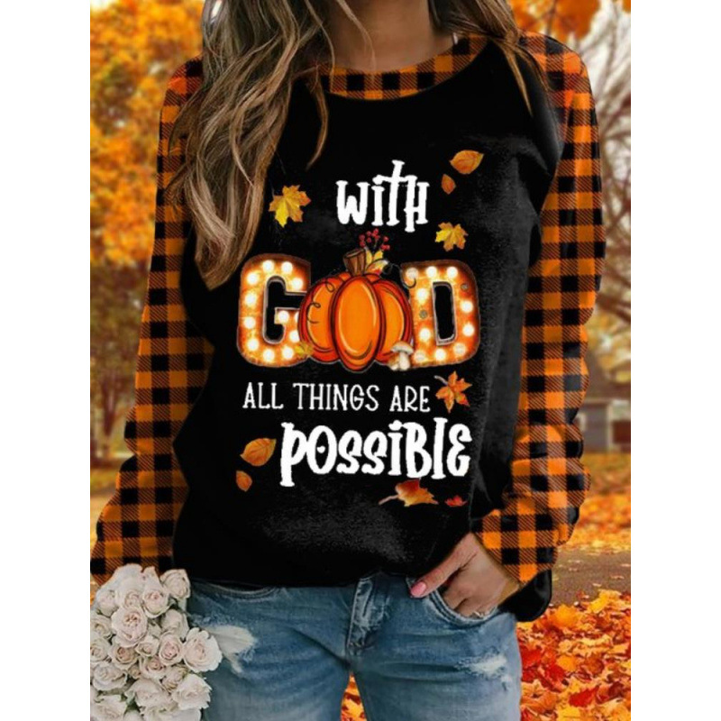 Women's Printed Long Sleeve Crew Neck Sweater Nwy23264 - Shop at LoveMi
