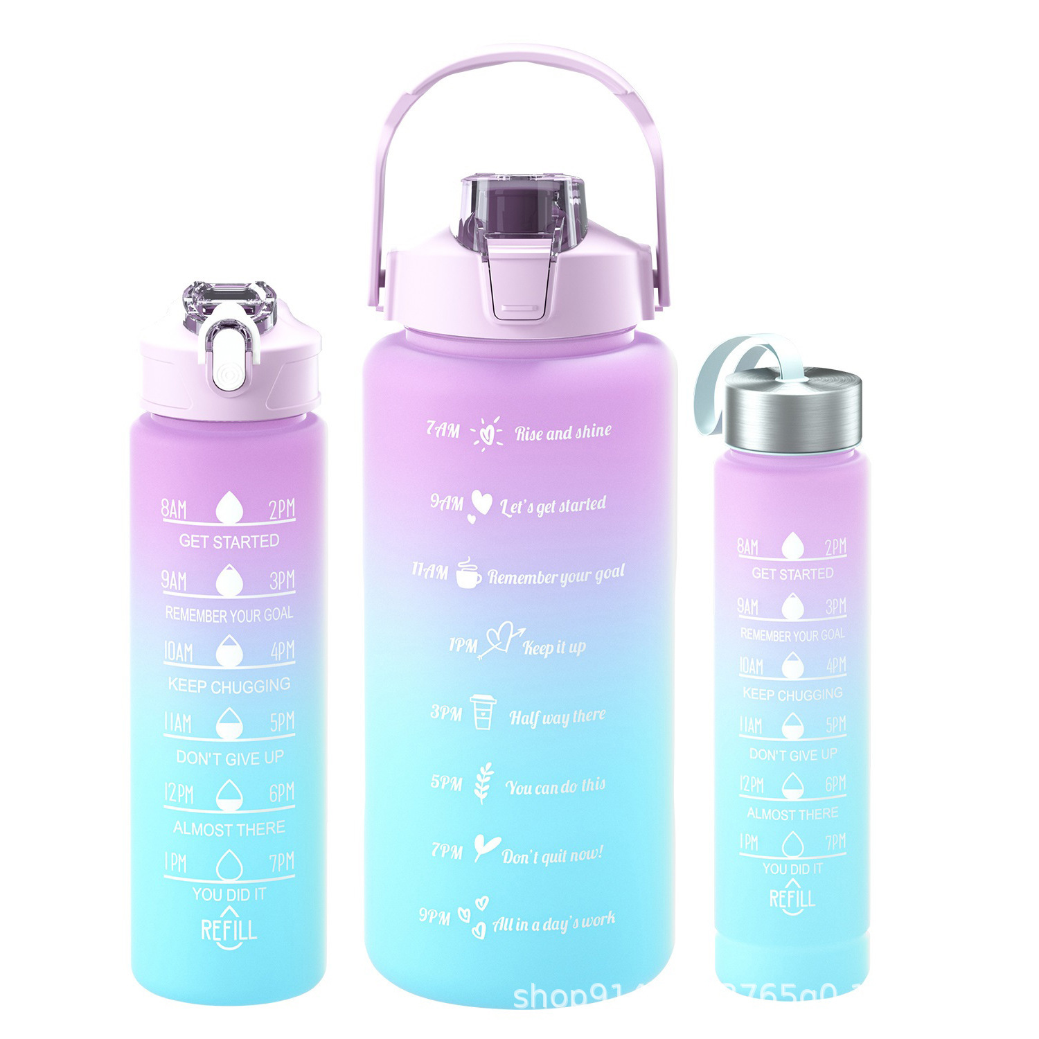 Taza de agua de tres piezas taza de paja de gran capacidad taza de agua de color degradado espacio deportivo olla taza de agua de plástico esmerilado con escala