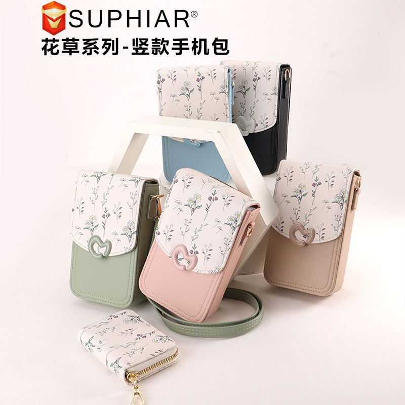 Monedero vertical para teléfono móvil con bolso pequeño, bolso para teléfono móvil multicapa, bolso para teléfono móvil multifuncional simple y floral, bolso cruzado para mujer
