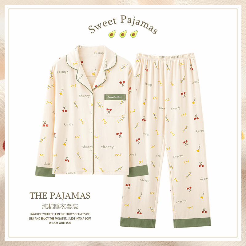 Pijamas traje de algodón puro Mujer % primavera y otoño verano manga larga dulce REDUCCIÓN DE EDAD homewear al aire libre