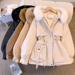 外国貿易の綿服の女性2024冬の新型の韓国版のファッションは腰の綿服の短いタイプを収めて、厚いパーカーの綿入れの上着をプラスします。