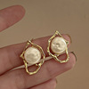 Retro metal small design earrings from pearl, french style, light luxury style