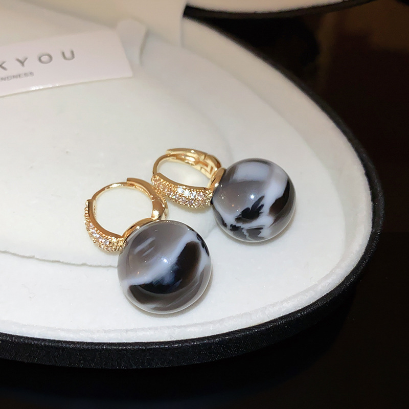 121# earrings-gold-grey-black-ball