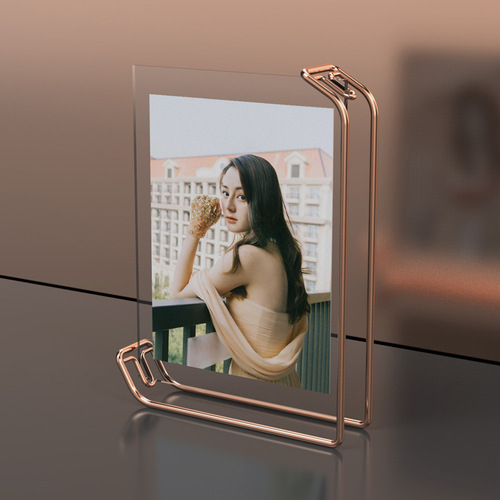 A4 gold metal photo frame stand double-sided display Nordic geometric metal glass photo frame rose for horizontal and vertical use